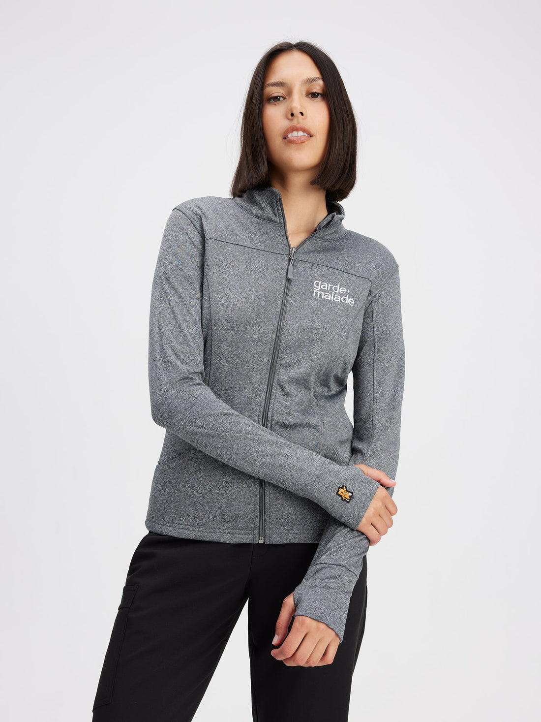 Polyester Full Zip Jacket – Grey Heather – Garde-Malade Embroidery – Final Sale