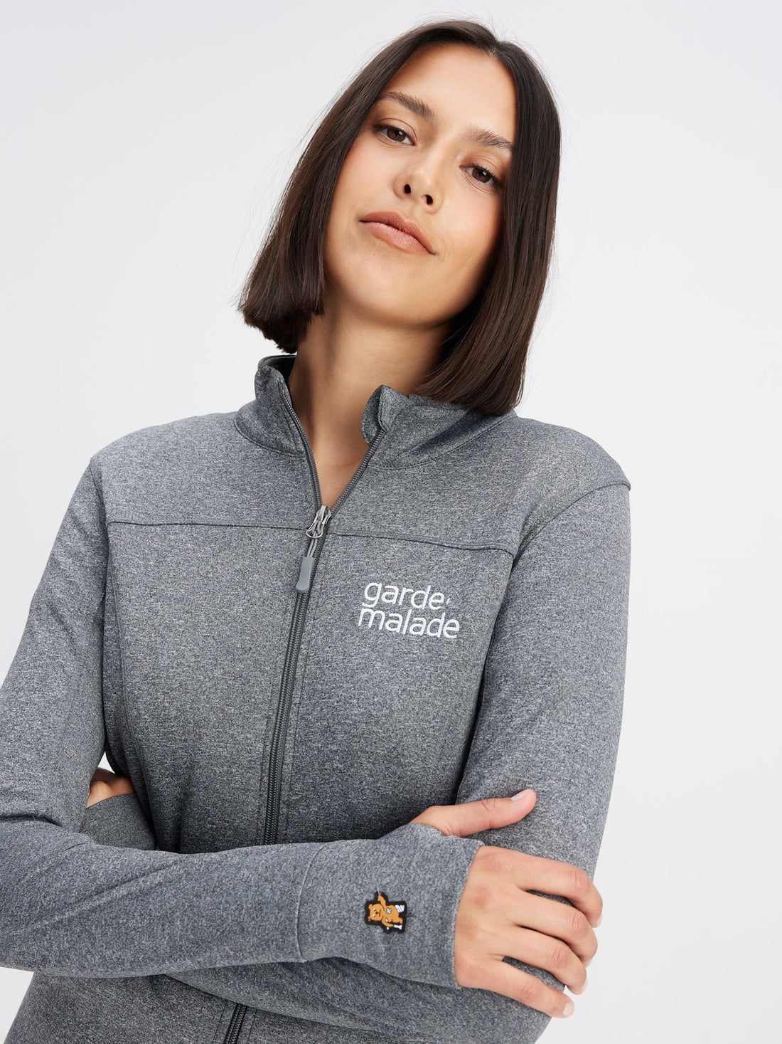 Polyester Full Zip Jacket – Grey Heather – Garde-Malade Embroidery – Final Sale