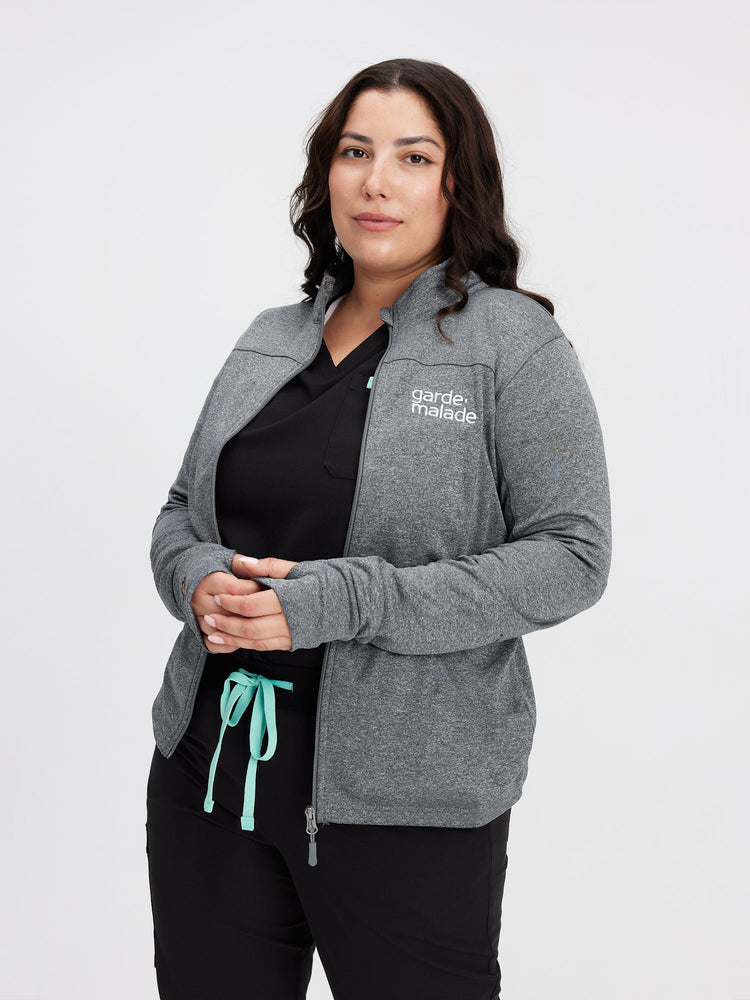 Polyester Full Zip Jacket – Grey Heather – Garde-Malade Embroidery – Final Sale