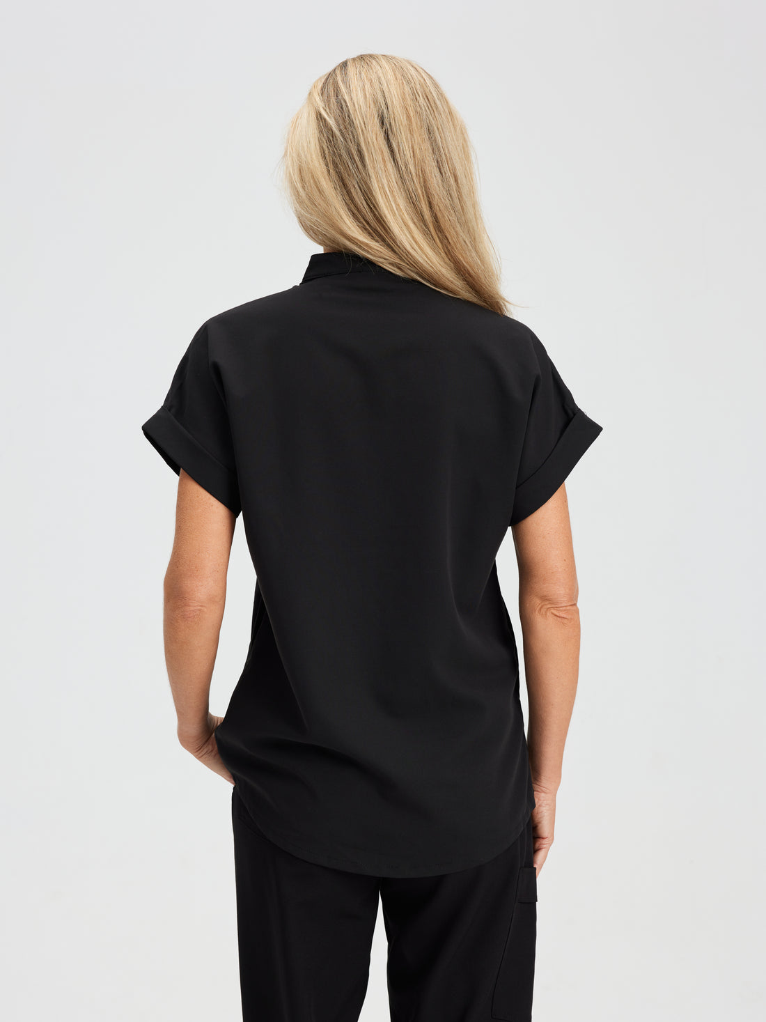CHARLIE RE-GARDE™ - BLACK - Mandarine Collar Scrub Top - SILVADUR™