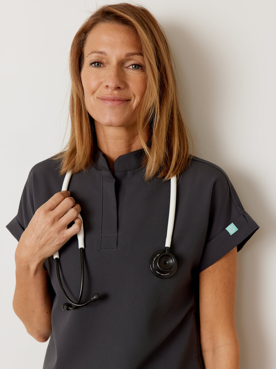 CHARLIE RE-GARDE™ - CHARCOAL - Mandarine Collar Scrub Top - SILVADUR™