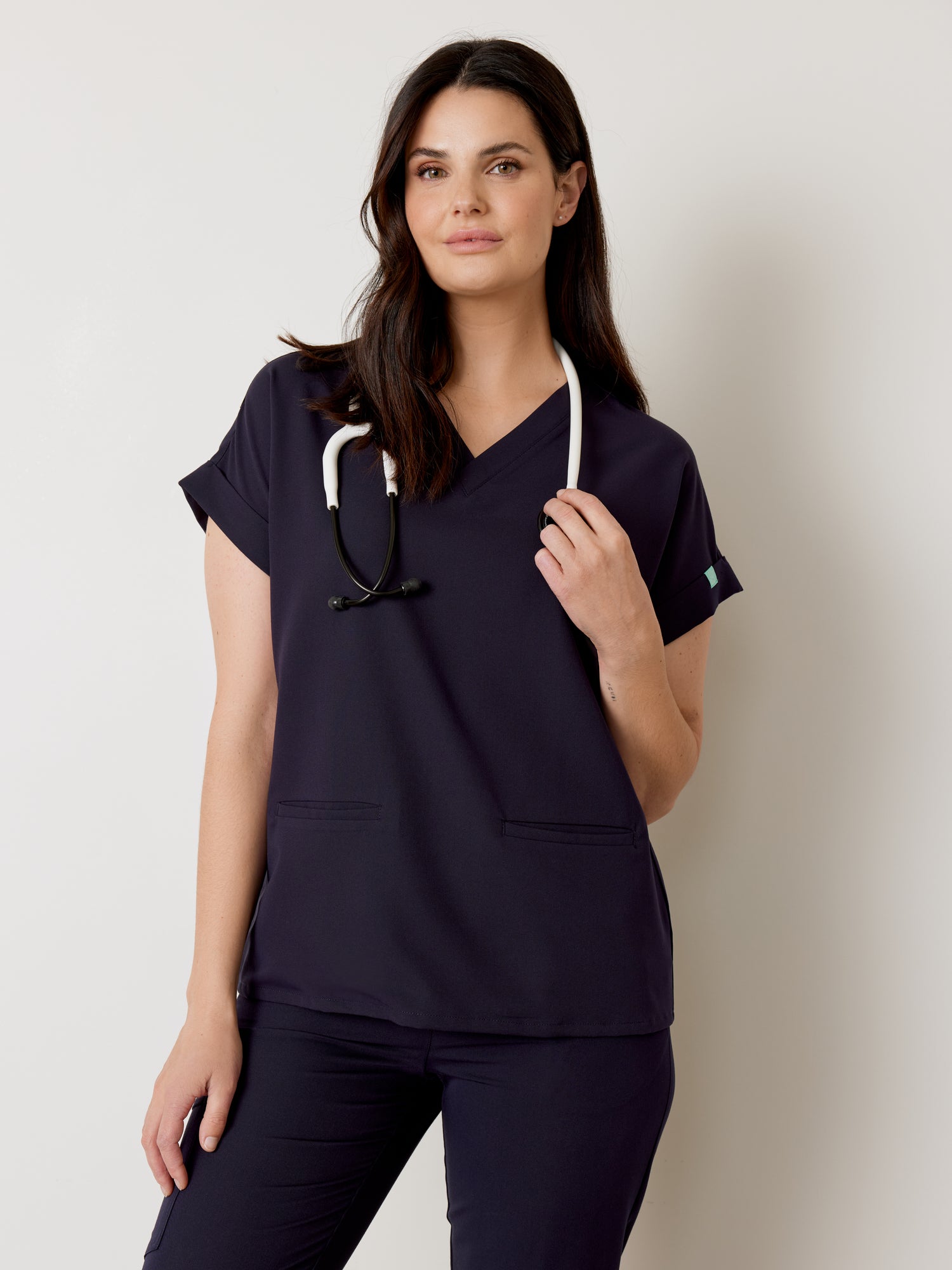 HALLI RE-GARDE™ - NAVY - Loose Fit Scrub Top - SILVADUR™ - Final Sale