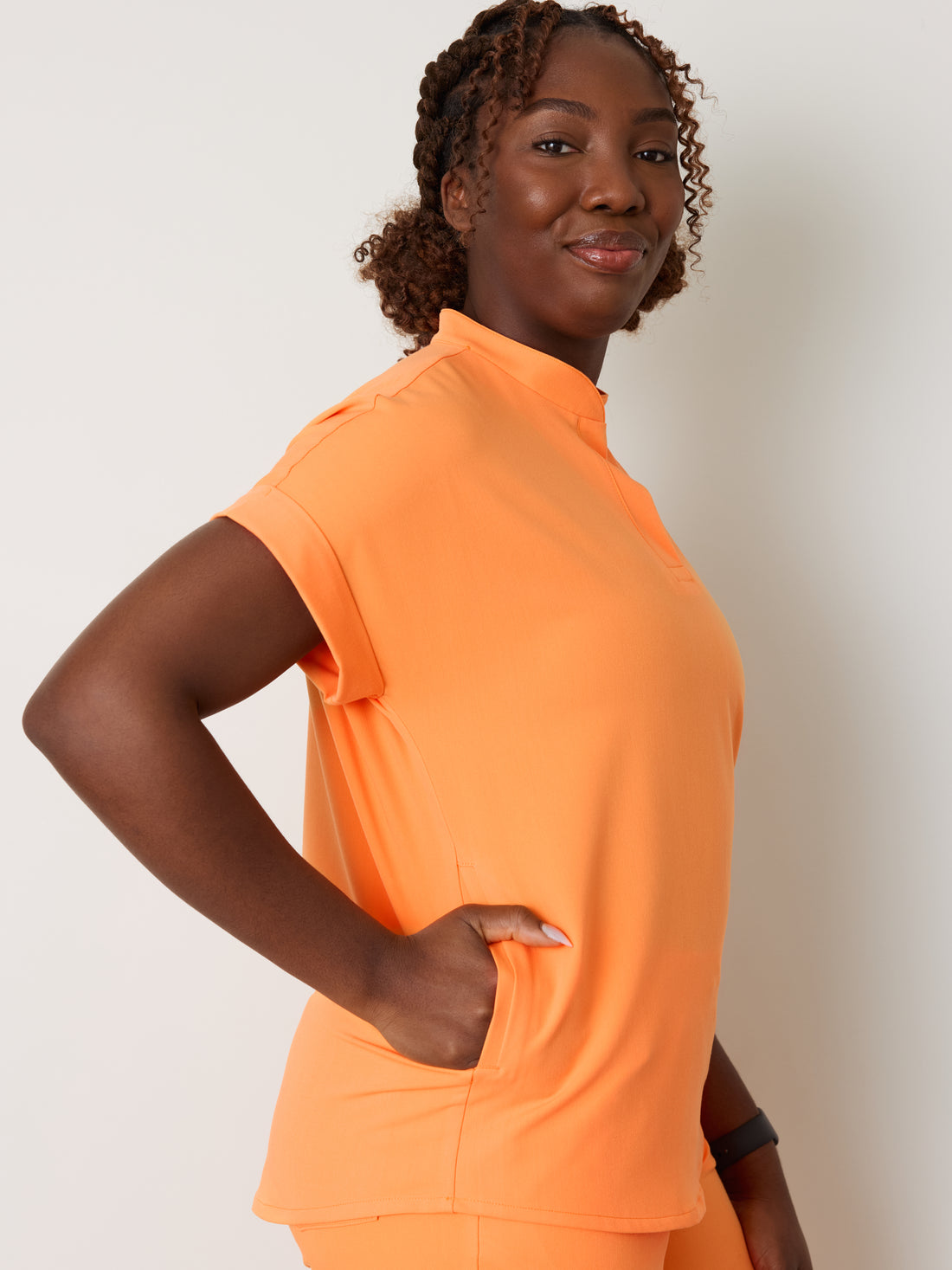 CHARLIE RE-GARDE™ - NECTARINE - Mandarine Collar Scrub Top - SILVADUR™