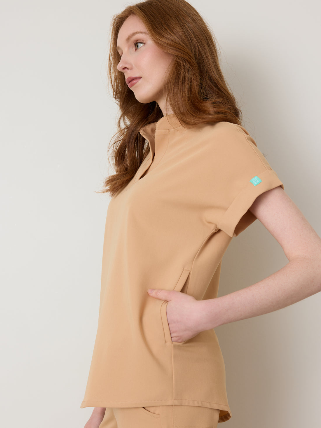 CHARLIE RE-GARDE™ - SPICED EARTH - Mandarine Collar Scrub Top - SILVADUR™