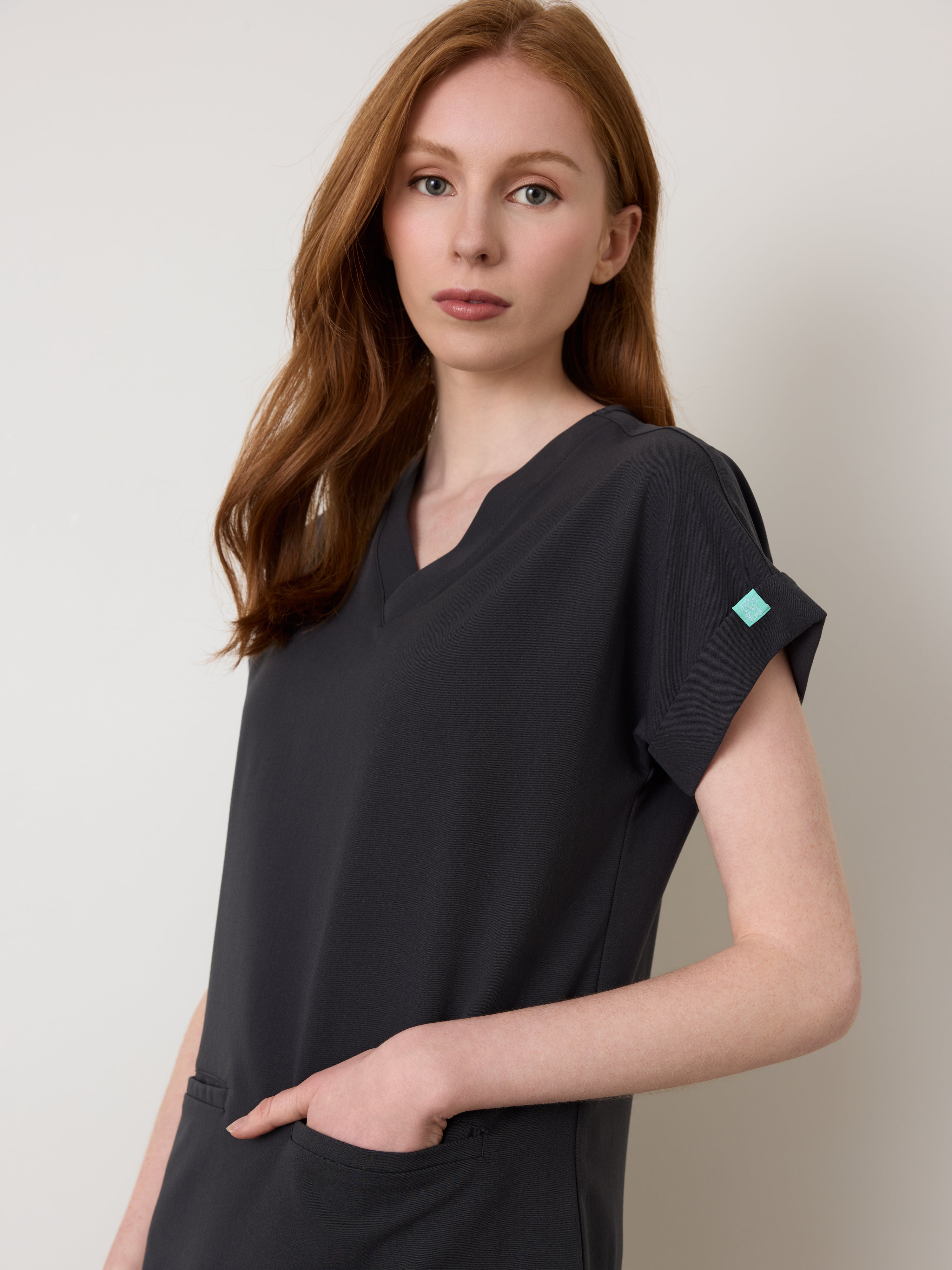 HALLI RE-GARDE™ - CHARCOAL - Loose Fit Scrub Top - SILVADUR™