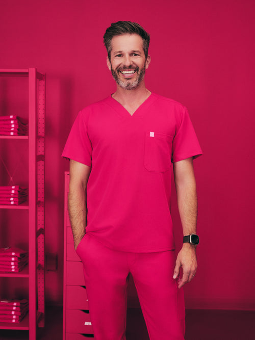 LOGAN RE-GARDE™ - VIBRANT FUCHSIA - One Pocket Men's Scrub Top - SILVADUR™