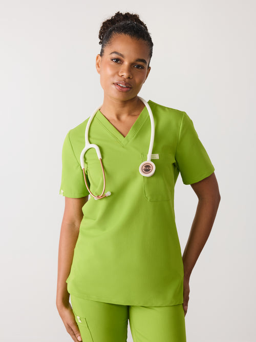GABRIELLE RE-GARDE™ - GRUMPY GREEN - One Pocket Scrub Top - SILVADUR™