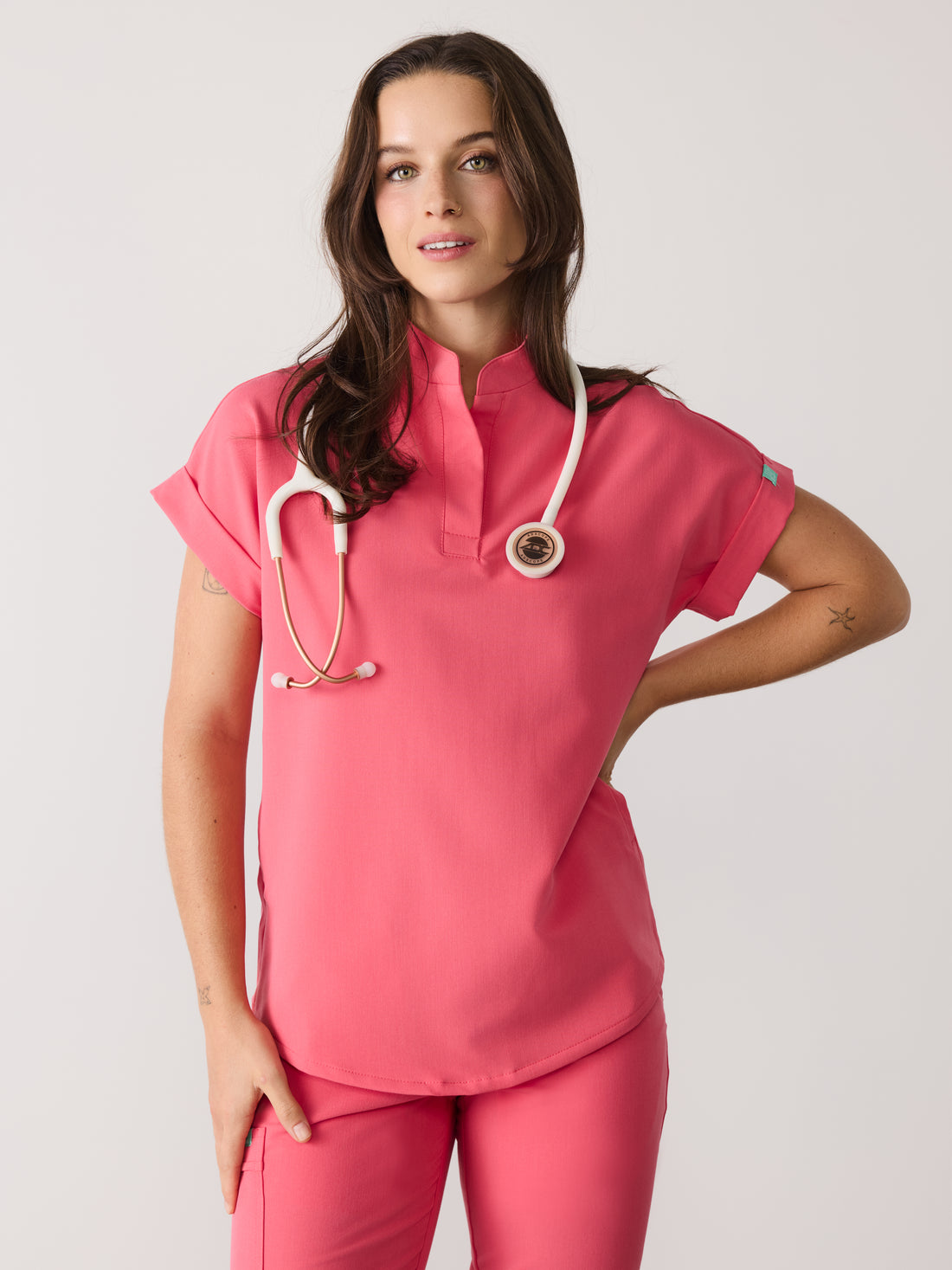 CHARLIE RE-GARDE™ - WARM EMBER - Mandarine Collar Scrub Top - SILVADUR™