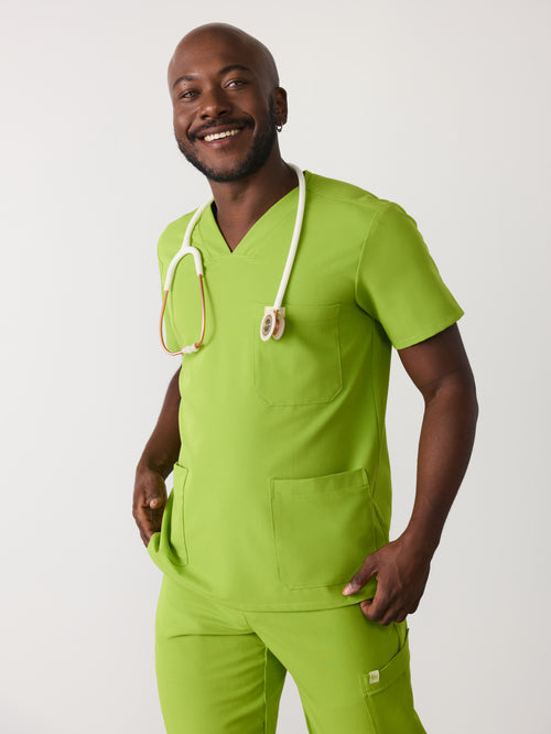 ZACK RE-GARDE™ - GRUMPY GREEN - Three Pockets Men's Scrub Top - SILVADUR™