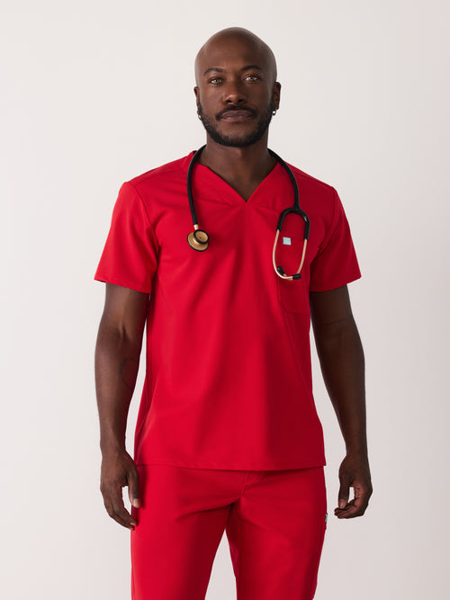 LOGAN RE-GARDE™ - CANDY CANE - One Pocket Men's Scrub Top - SILVADUR™