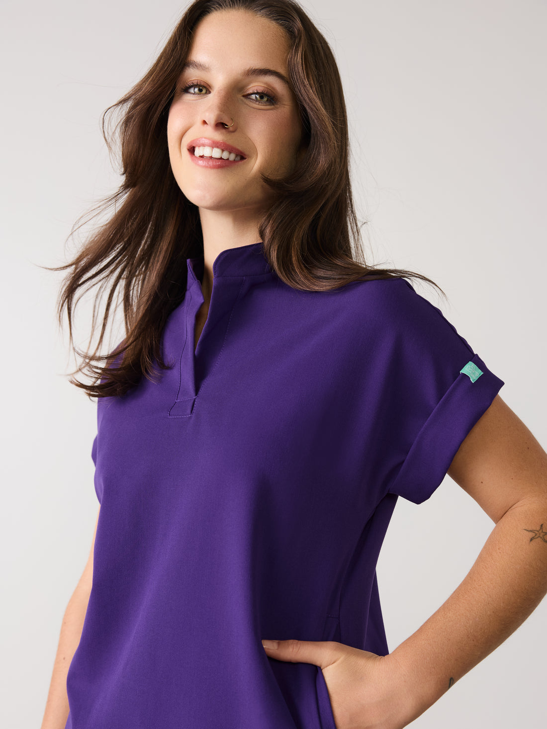 CHARLIE RE-GARDE™ - MIDNIGHT VELVET - Mandarine Collar Scrub Top - SILVADUR™