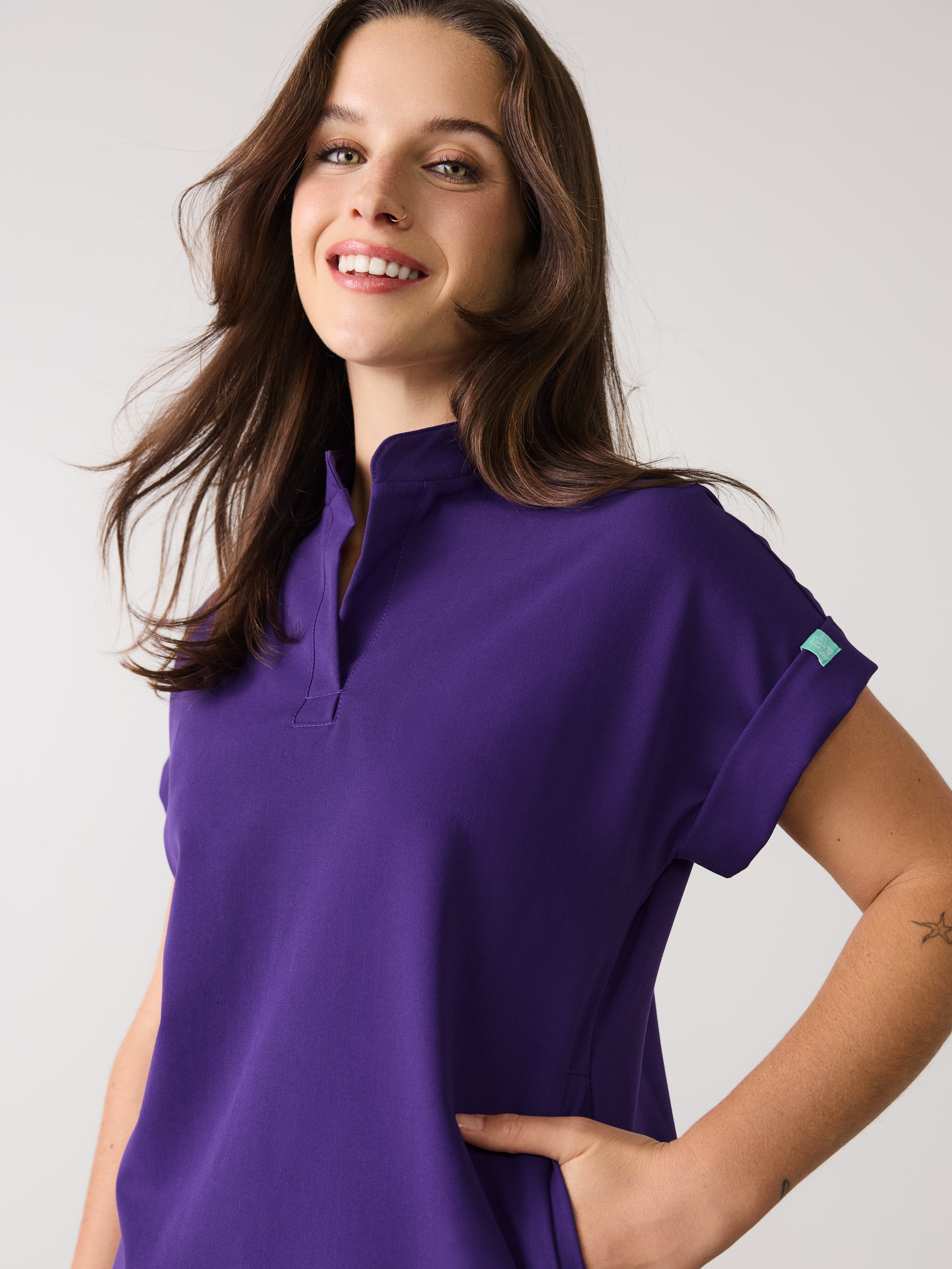 CHARLIE RE-GARDE™ - MIDNIGHT VELVET - Mandarine Collar Scrub Top - SILVADUR™