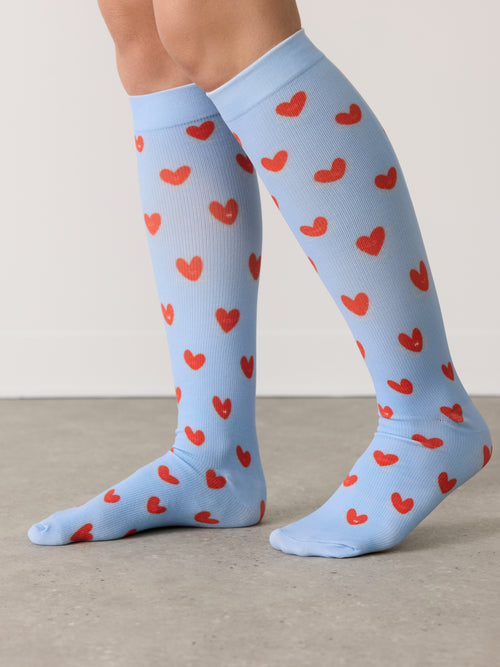 Compression Socks - Hearts On Call - Bleu