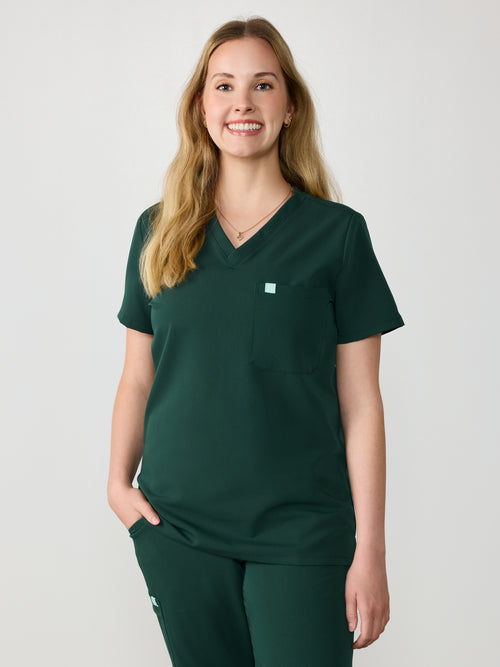 GABRIELLE RE-GARDE™ - FOREST GREEN - One Pocket Scrub Top - SILVADUR™