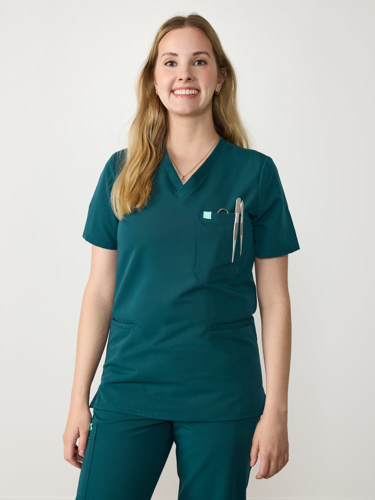 LIV RE-GARDE™ - TEAL - Three Pockets Scrub Top - SILVADUR™