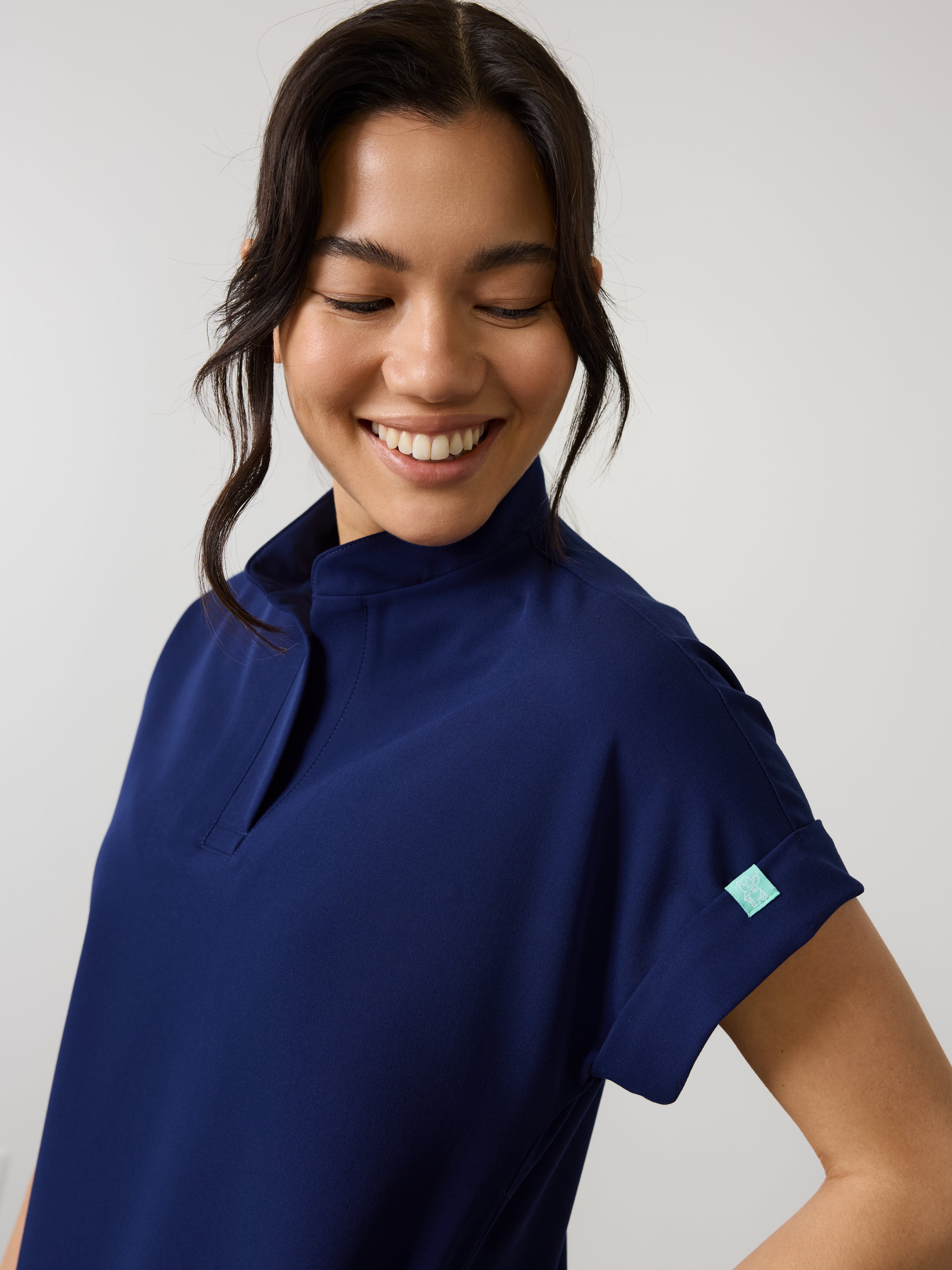 CHARLIE RE-GARDE™ - MODERN NAVY - Mandarine Collar Scrub Top - SILVADUR™