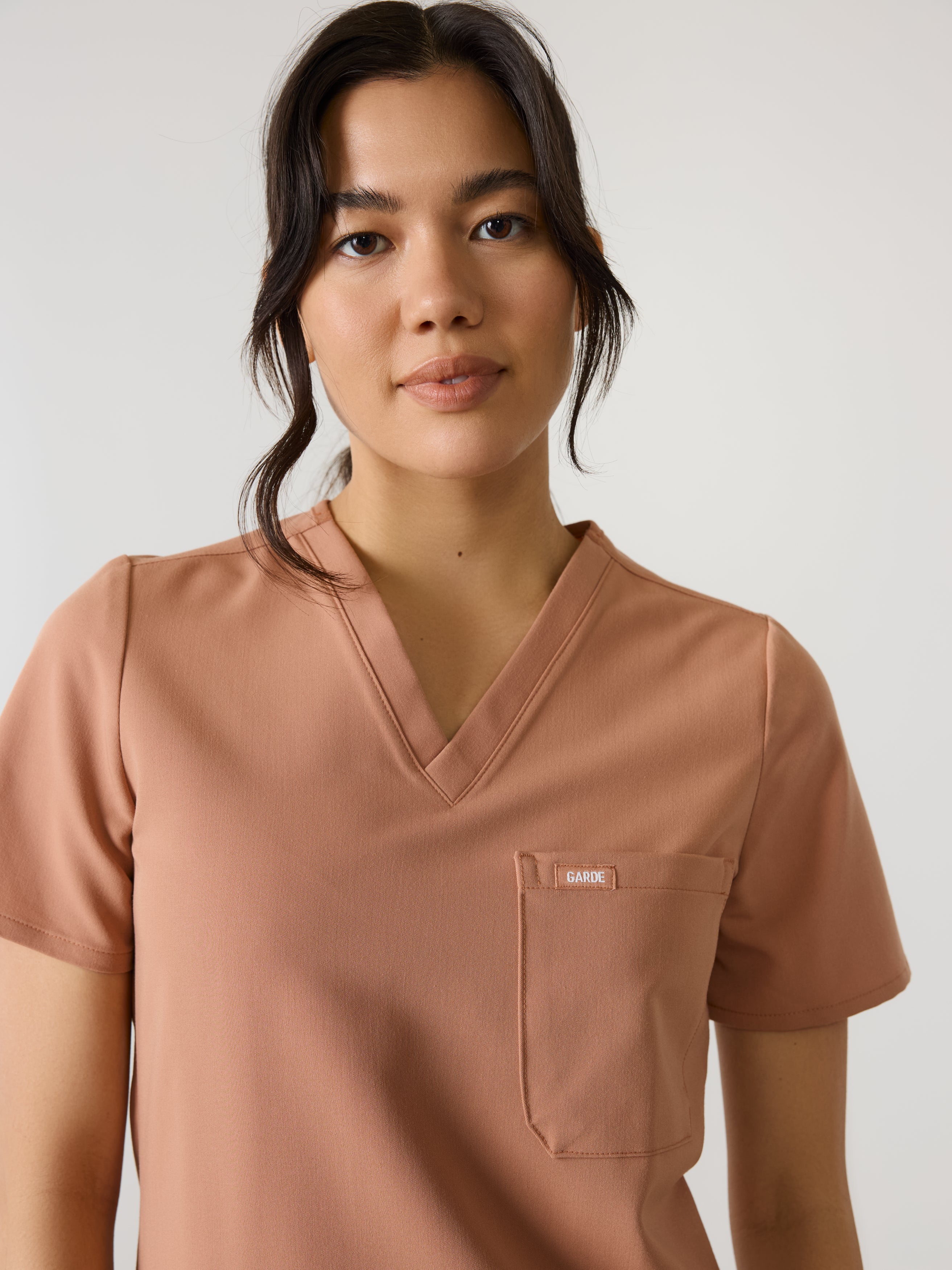 GABRIELLE RE-GARDE™ - MOCHA - One Pocket Scrub Top - SILVADUR™