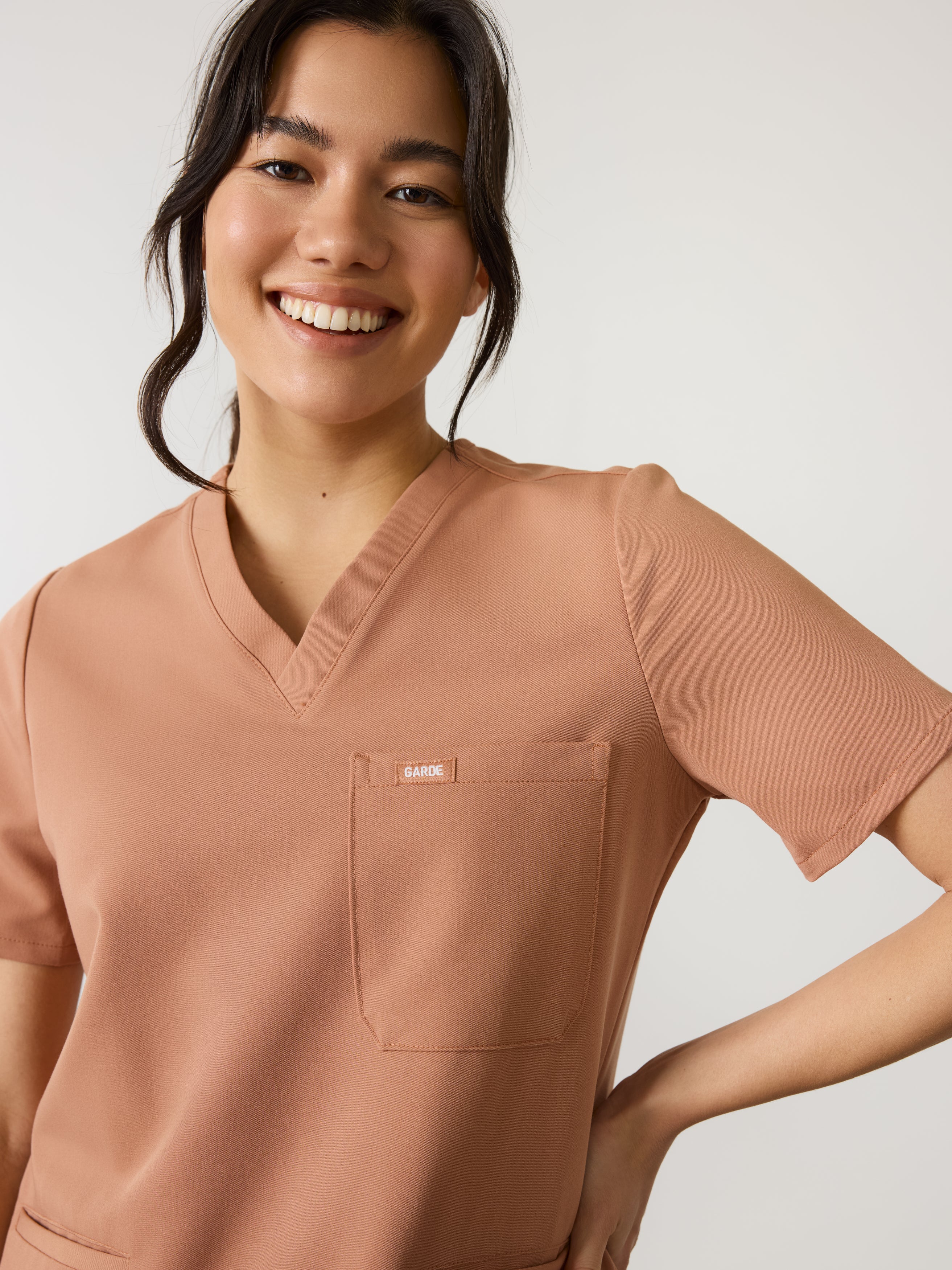 LIV RE-GARDE™ - MOCHA - Three Pockets Scrub Top - SILVADUR™
