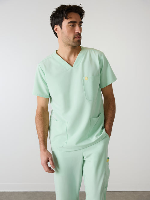ZACK RE-GARDE™ - MISTY MINT - Three Pockets Men's Scrub Top - SILVADUR™