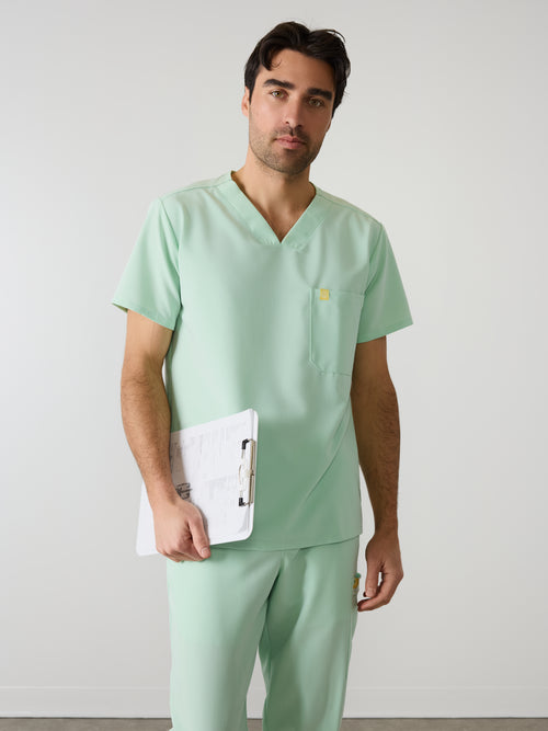 LOGAN RE-GARDE™ - MISTY MINT - One Pocket Men's Scrub Top - SILVADUR™