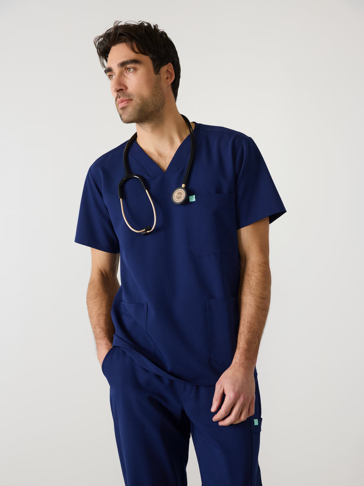 ZACK RE-GARDE™ - MODERN NAVY - Three Pockets Men's Scrub Top - SILVADUR™