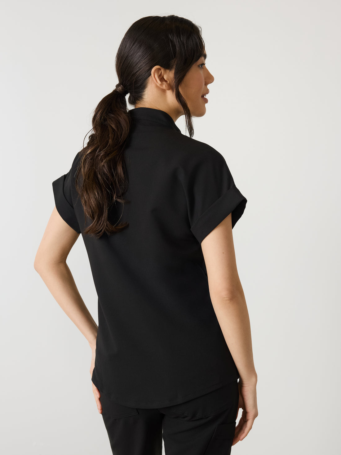 CHARLIE RE-GARDE™ - BLACK - Mandarine Collar Scrub Top - SILVADUR™