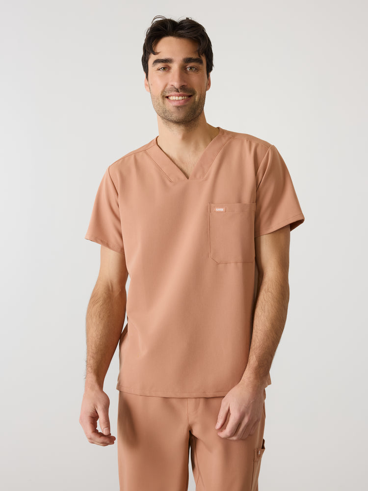 LOGAN RE-GARDE™ - MOCHA - One Pocket Men's Scrub Top - SILVADUR™ - Final Sale