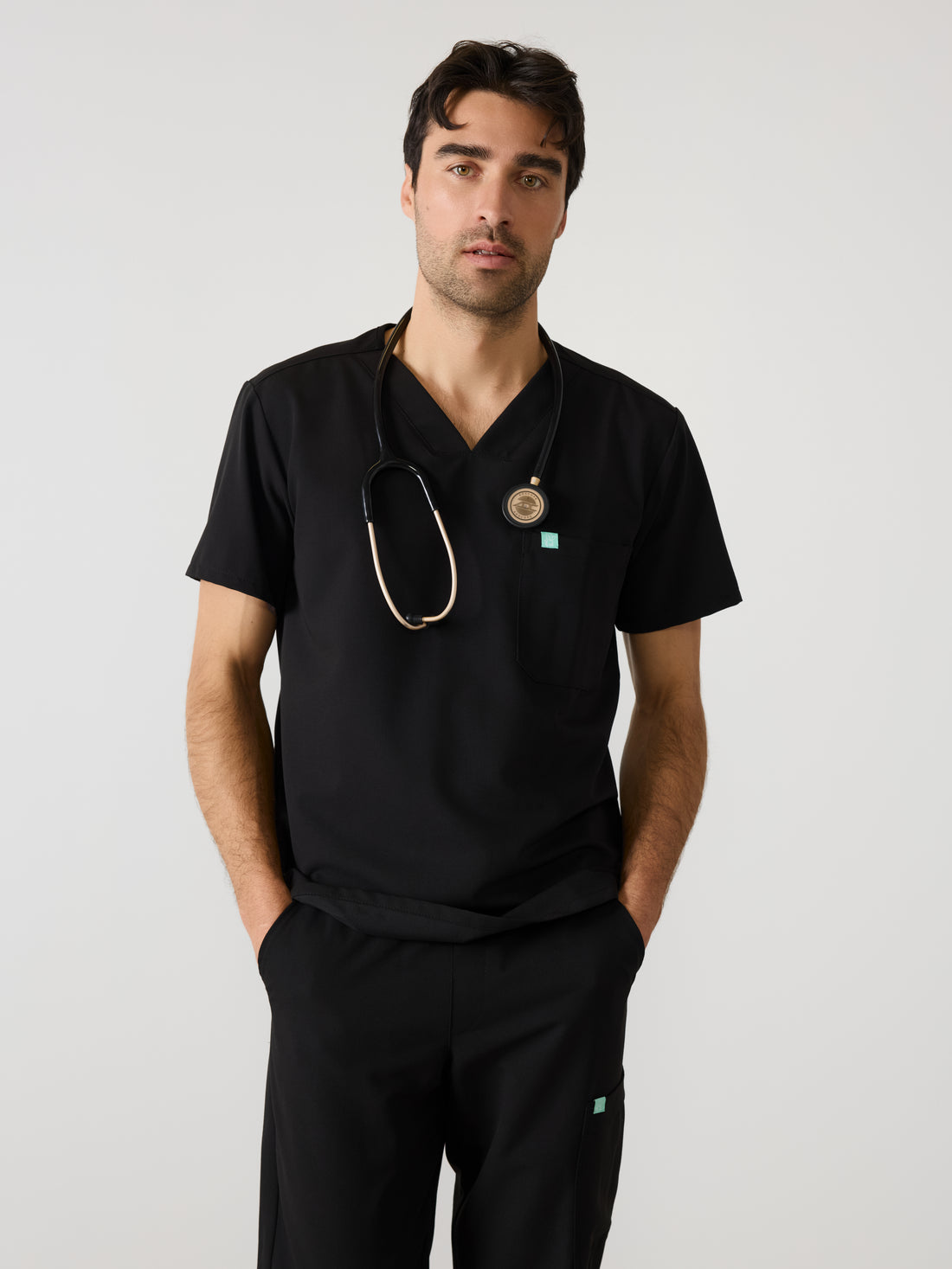 LOGAN RE-GARDE™ - BLACK - One Pocket Men's Scrub Top - SILVADUR™