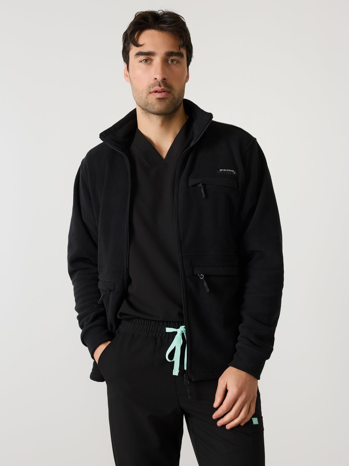 Men - Polar Full Zip Jacket With King Animal Hospital EMBROIDERY - BLACK