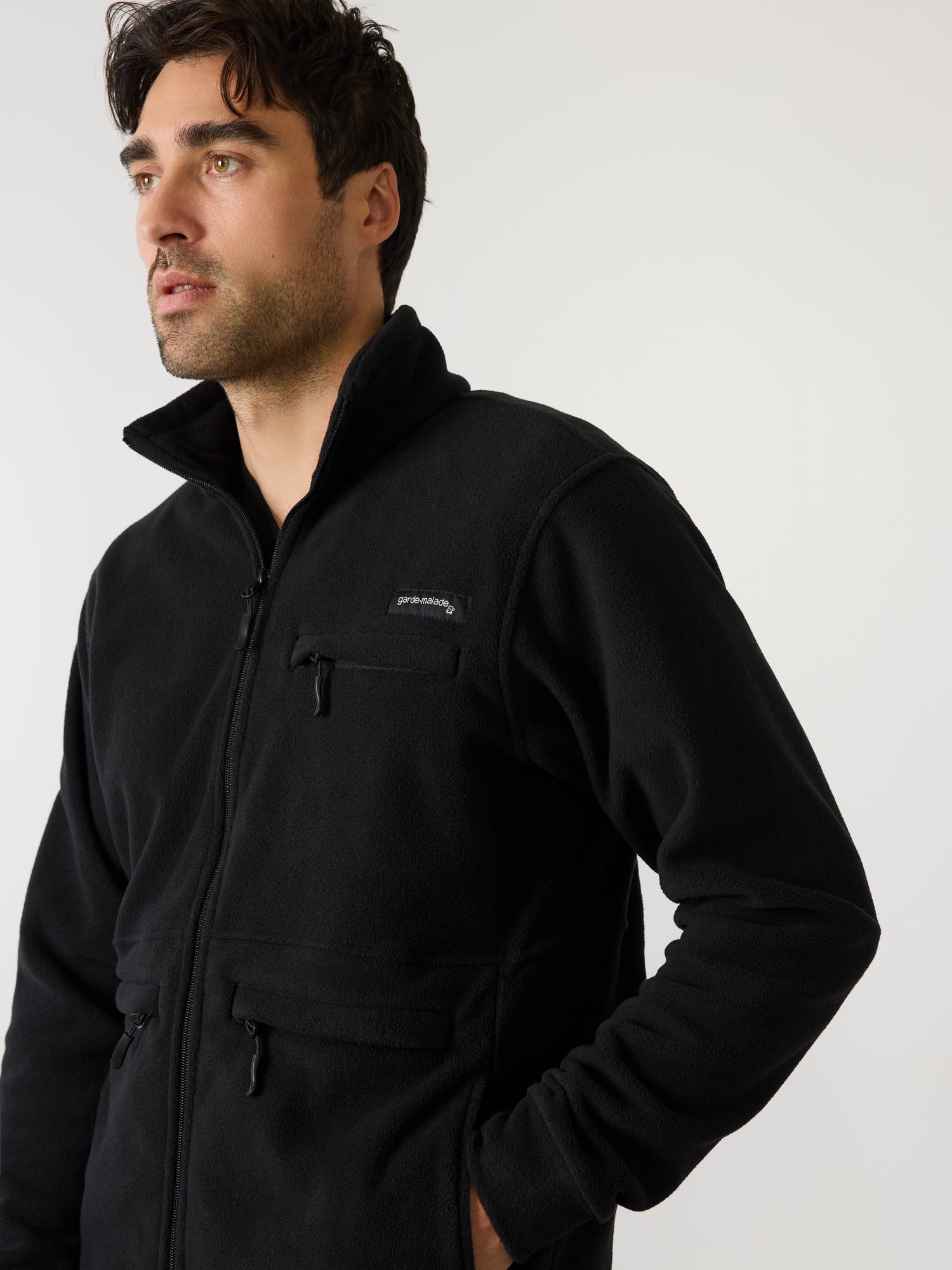 Men Polar Full Zip Jacket - Black