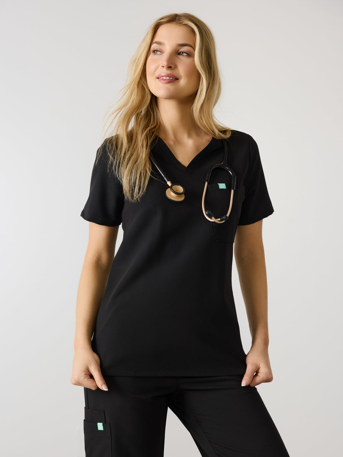 GABRIELLE RE-GARDE™ - BLACK - One Pocket Scrub Top - SILVADUR™