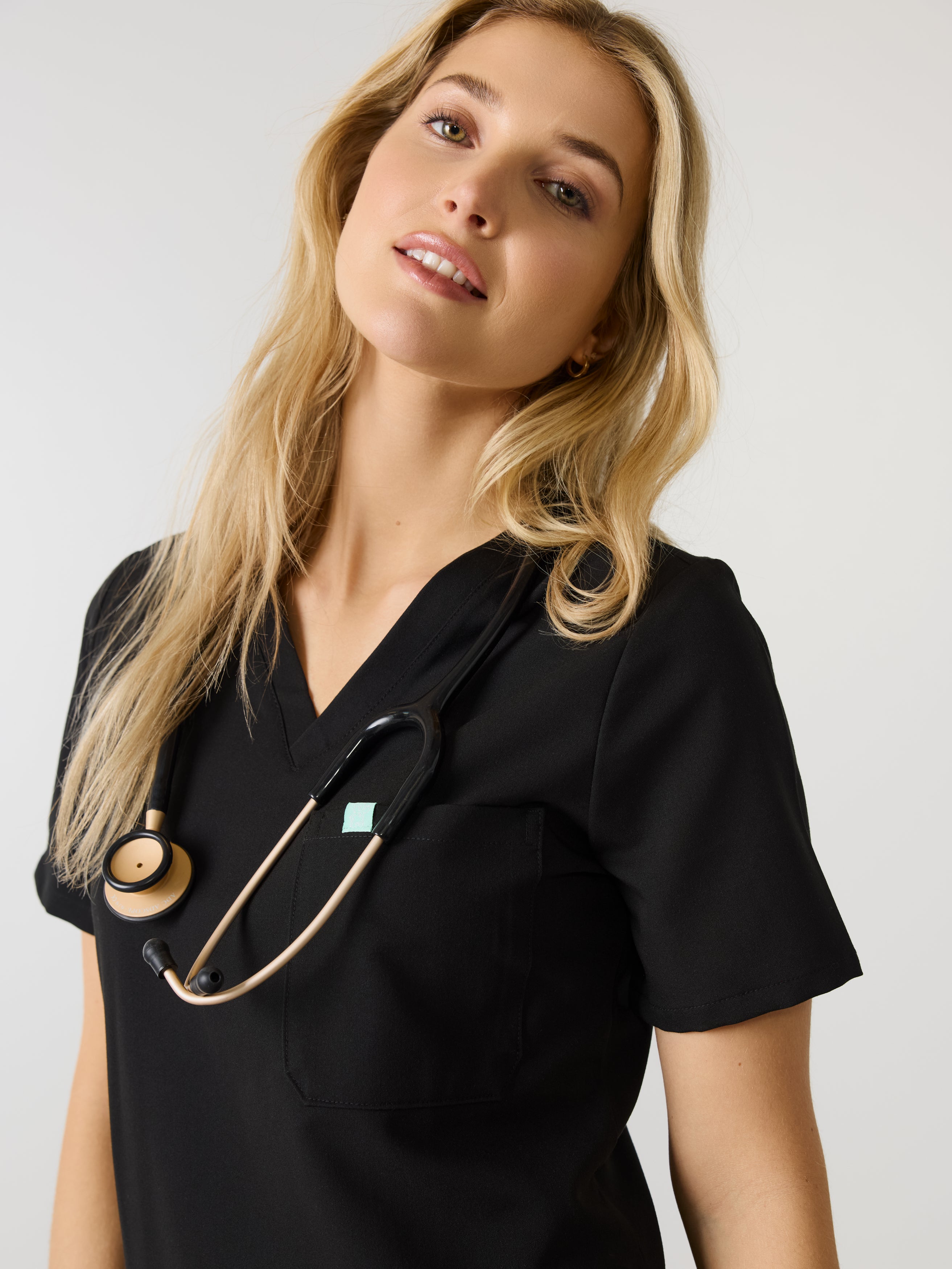 GABRIELLE RE-GARDE™ - BLACK - One Pocket Scrub Top - SILVADUR™