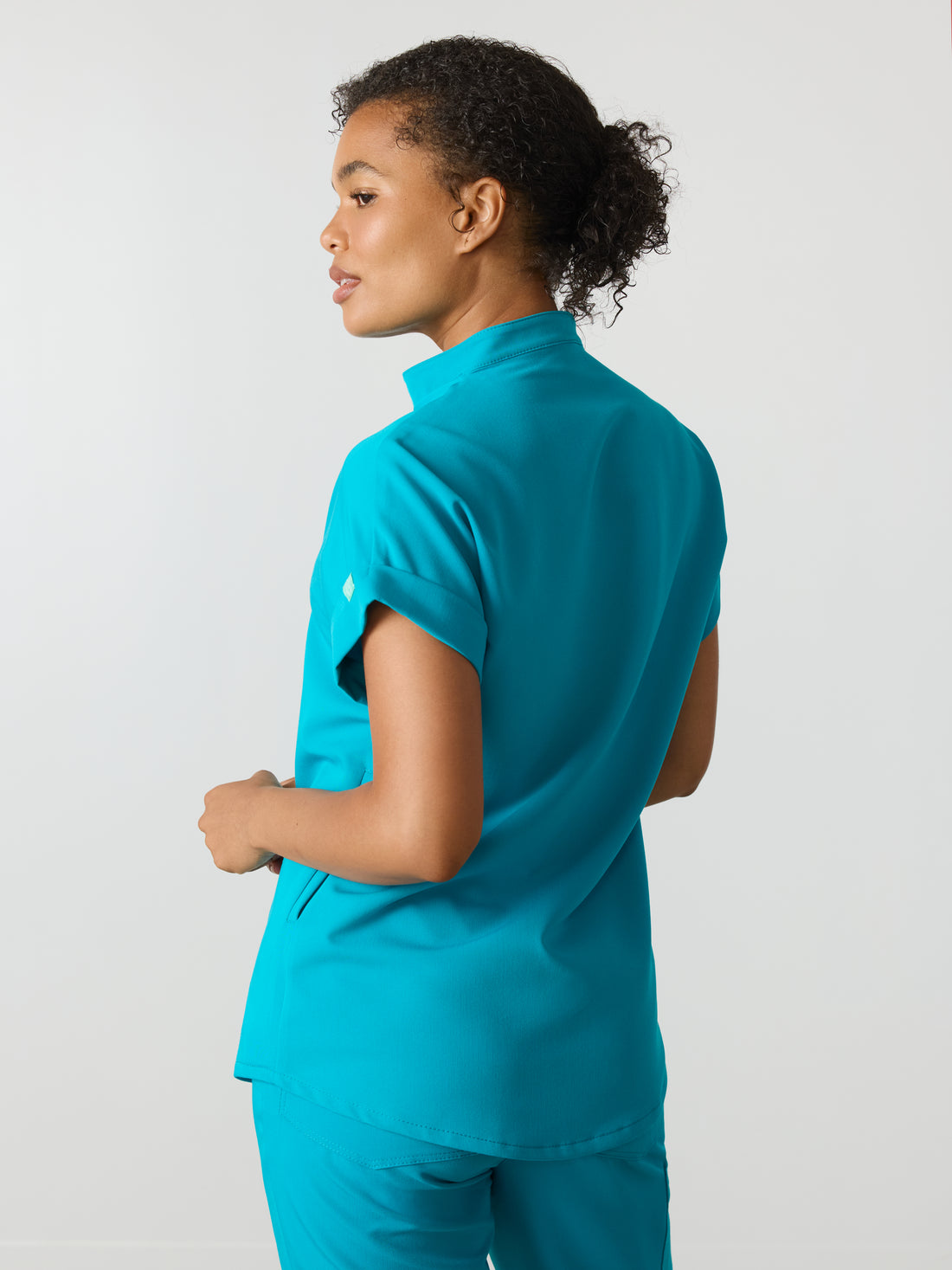 CHARLIE RE-GARDE™ - PARADISE BLUE - Mandarine Collar Scrub Top - SILVADUR™