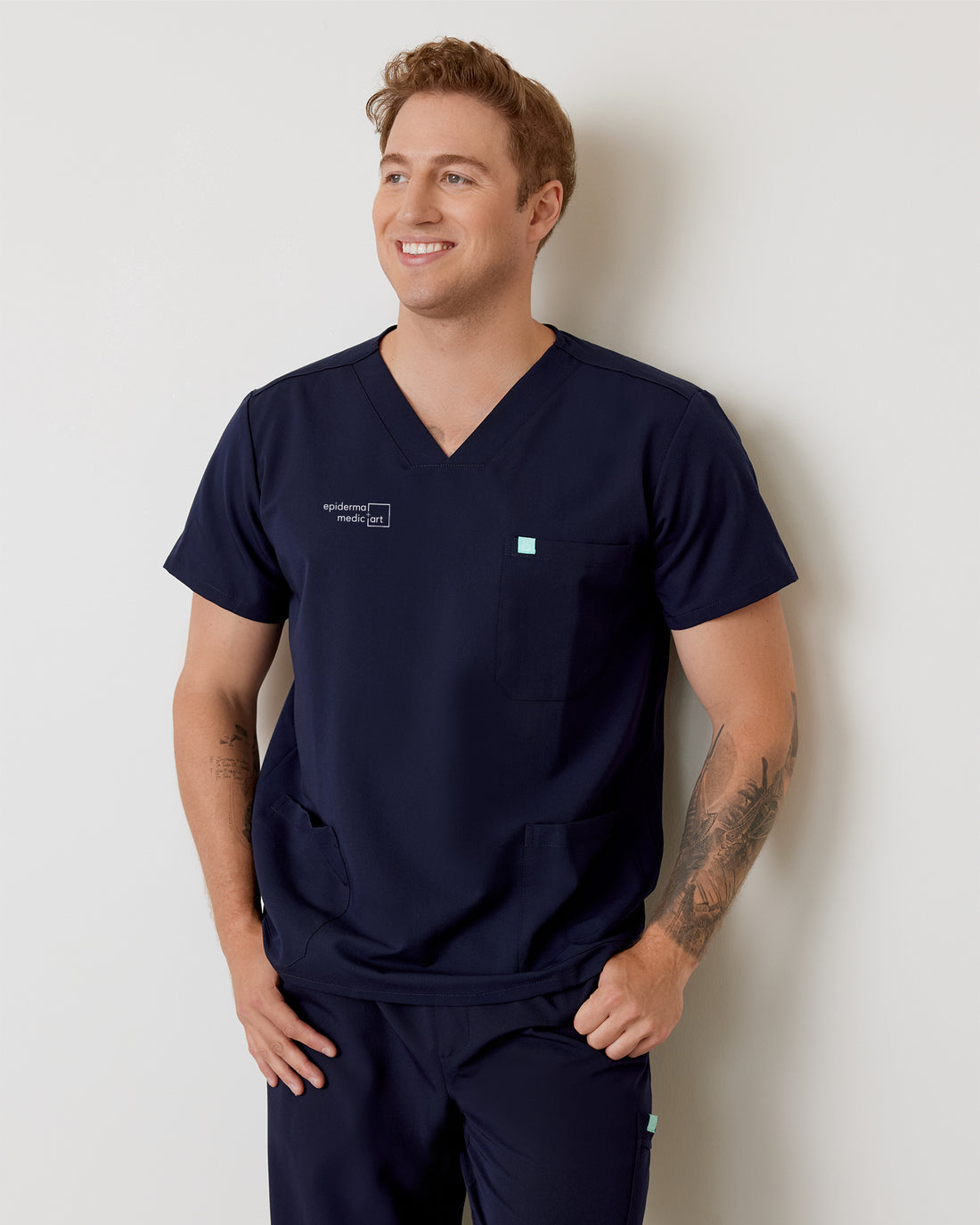 ZACK With Epiderma et Medicart EMBROIDERY - NAVY - Three Pockets Men's Scrub Top - SILVADUR™