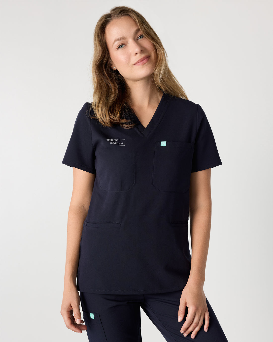 LIV with Epiderma et Medicart Embroidery - NAVY - Three Pockets Scrub Top - SILVADUR™