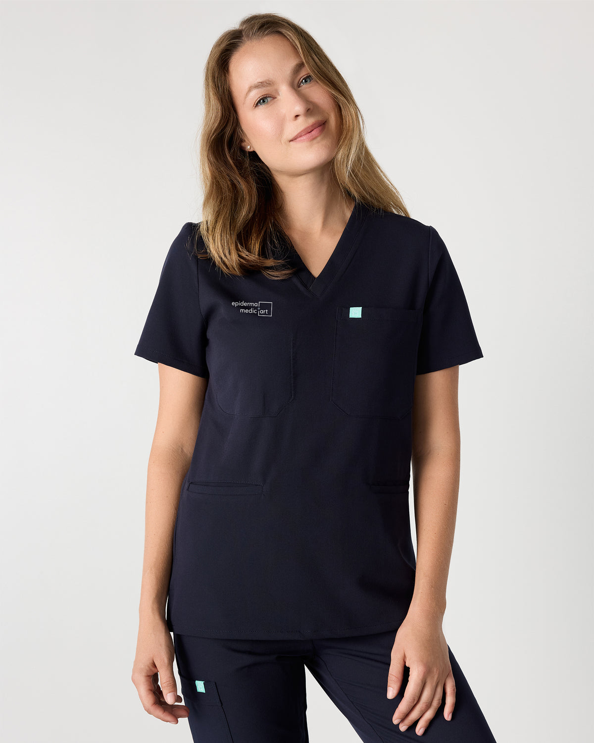 LIV with Epiderma et Medicart Embroidery - NAVY - Three Pockets Scrub Top - SILVADUR™