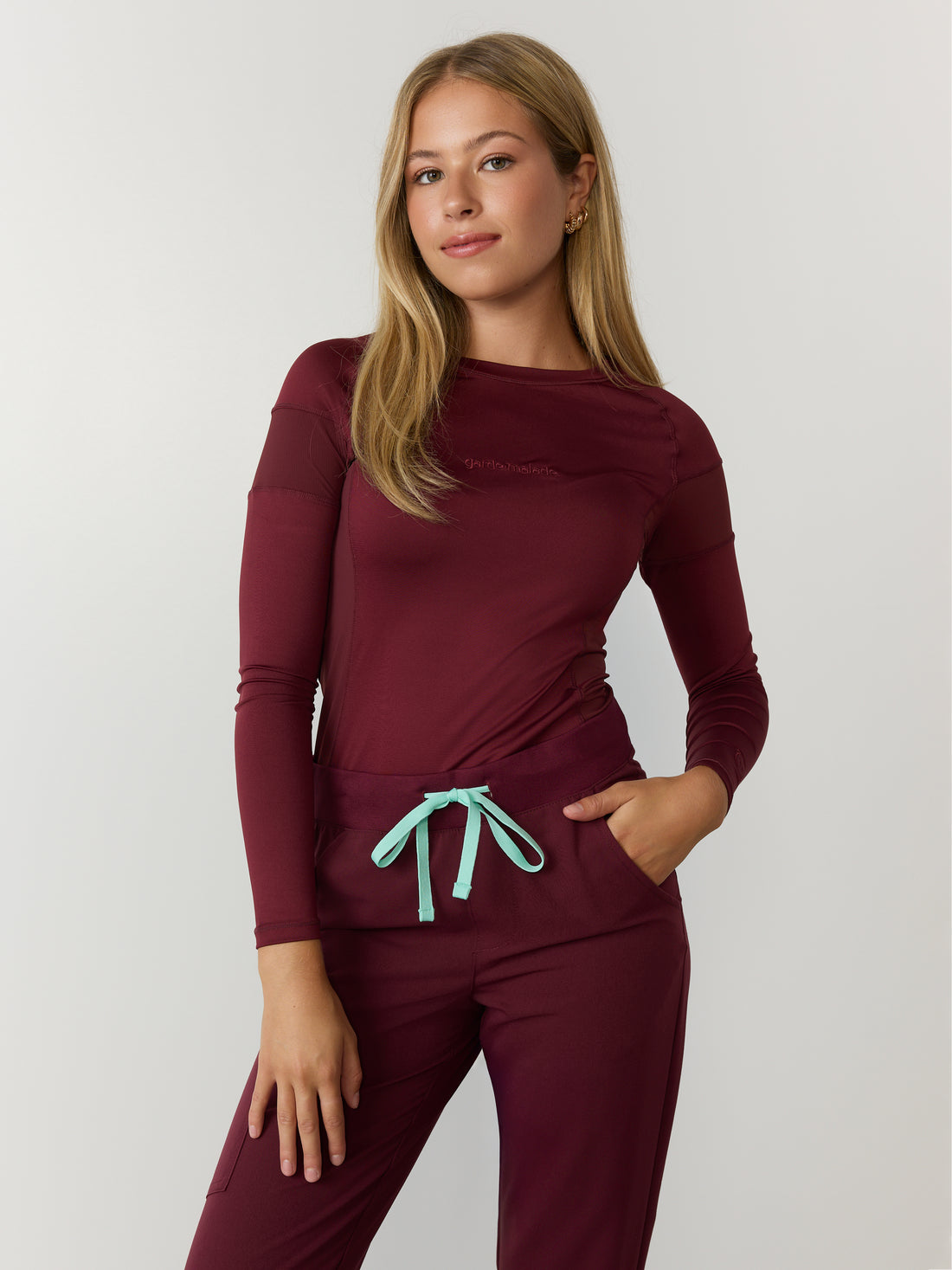 Women High-Performance Underscrub - Burgundy - Teddy embroidery - Long Sleeves