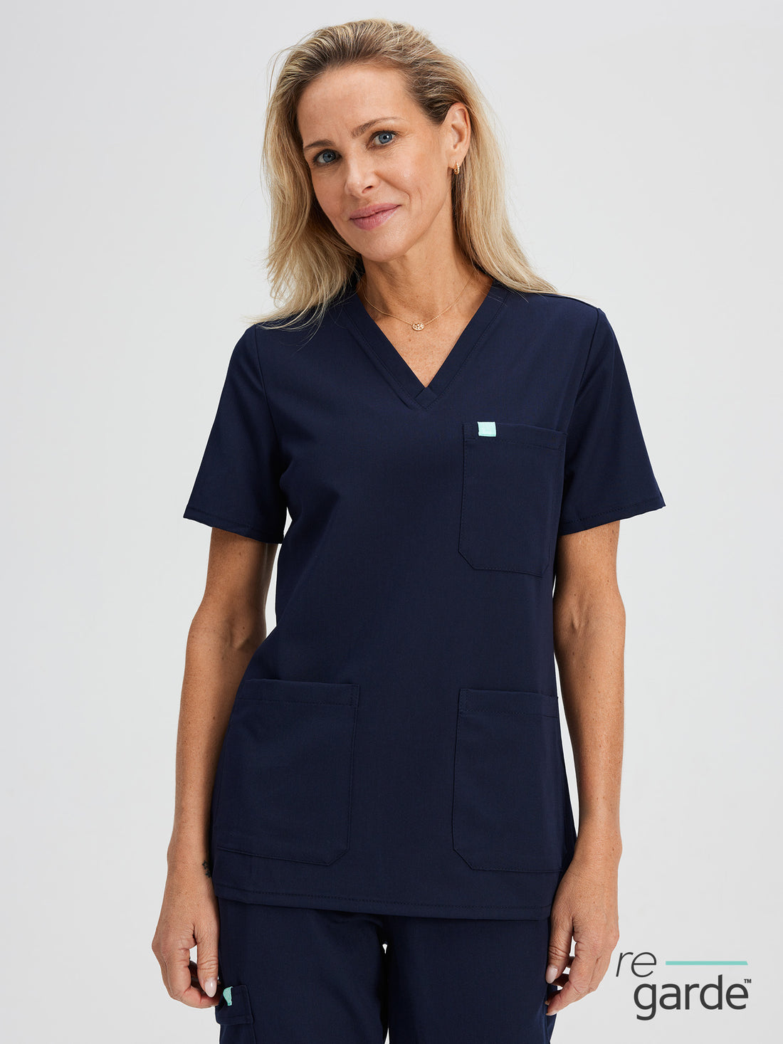 CHLOE RE-GARDE™ - NAVY - Three Pockets Scrub Top - SILVADUR™