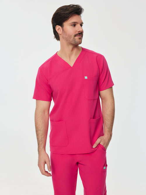ZACK RE-GARDE™ - PINK CRUSH - Three Pockets Men's Scrub Top - SILVADUR™