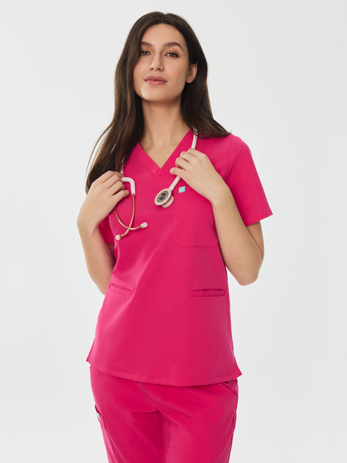 LIV RE-GARDE™ - PINK CRUSH - Three Pockets Scrub Top - SILVADUR™