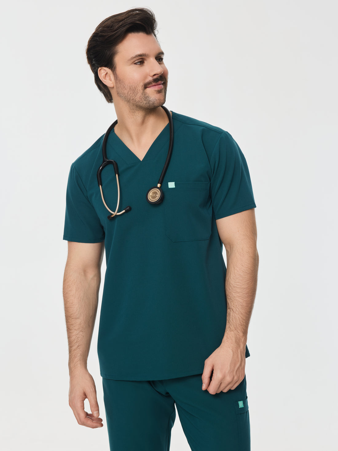 LOGAN RE-GARDE™ - TEAL - One Pocket Men's Scrub Top - SILVADUR™