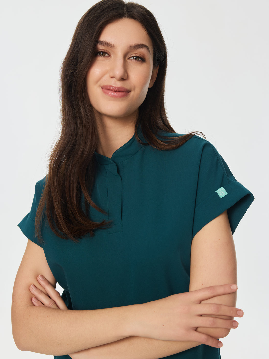 CHARLIE RE-GARDE™ - TEAL - Mandarine Collar Scrub Top - SILVADUR™