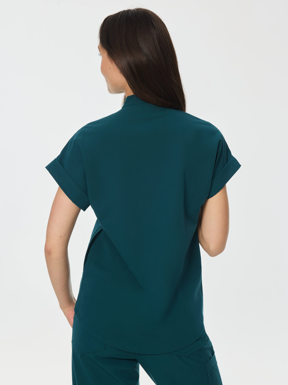 CHARLIE RE-GARDE™ - TEAL - Mandarine Collar Scrub Top - SILVADUR™