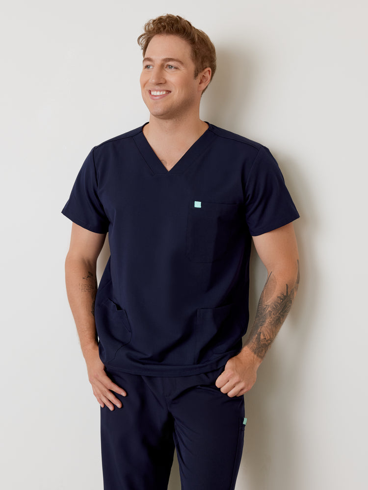 ZACK RE-GARDE™ - NAVY - Three Pockets Men's Scrub Top - SILVADUR™ - Final Sale