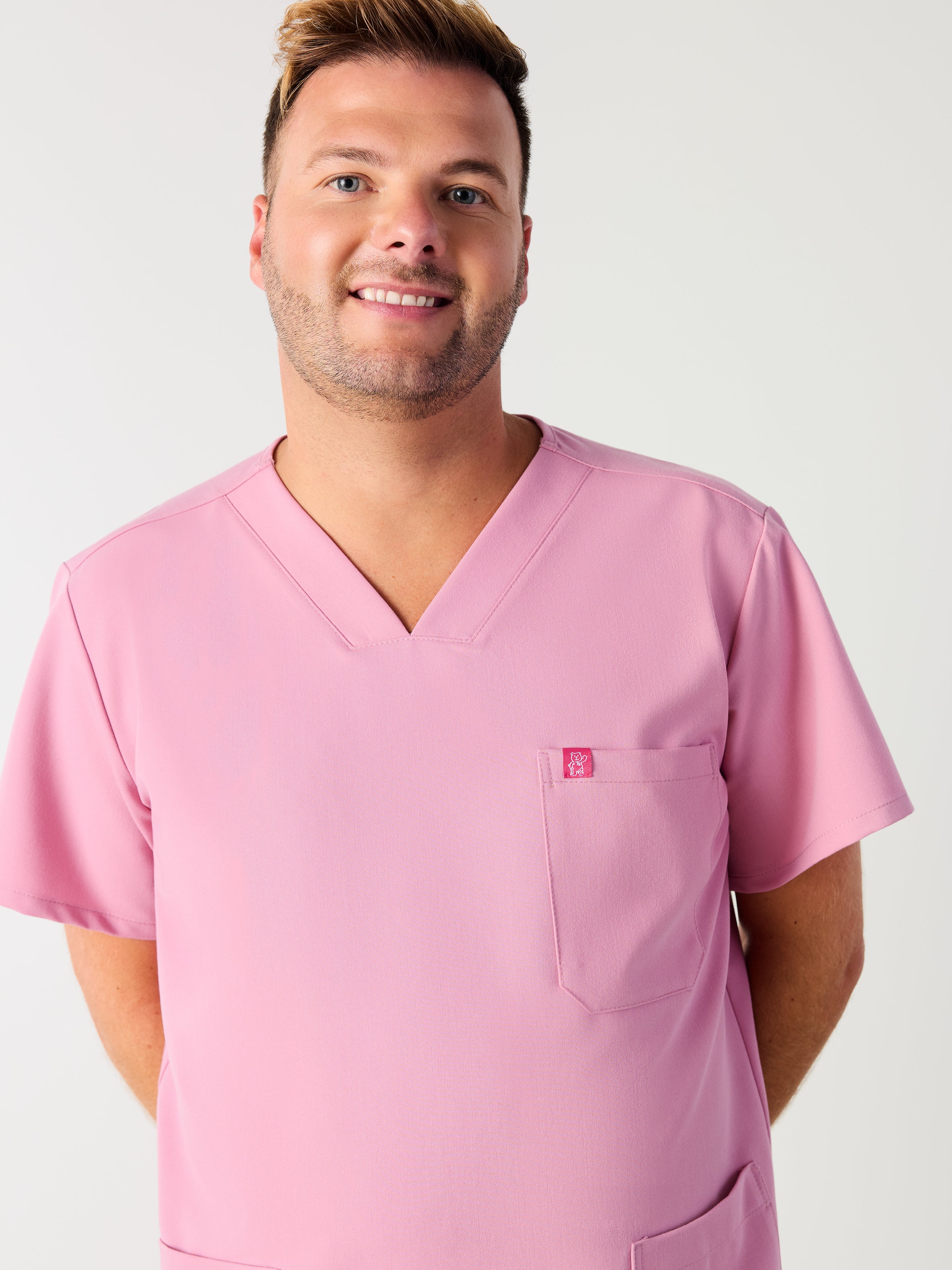 ZACK RE-GARDE™ - HOPEFUL PINK - Three Pockets Men's Scrub Top - SILVADUR™