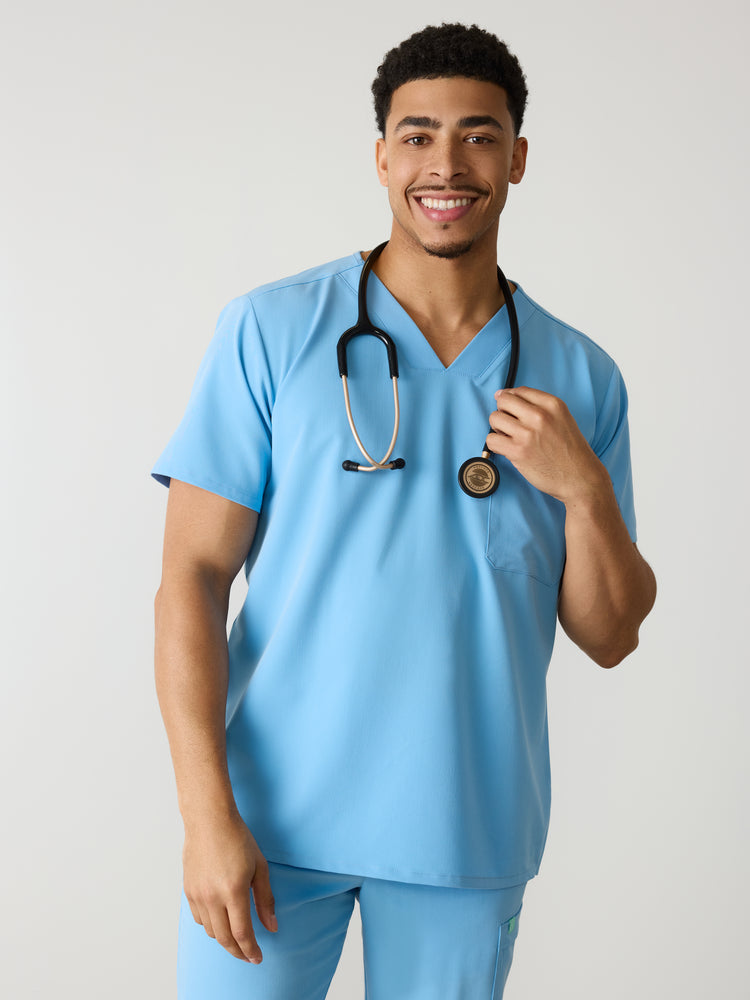 LOGAN RE-GARDE™ - CLASSIC BLUE - One Pocket Men's Scrub Top - SILVADUR™