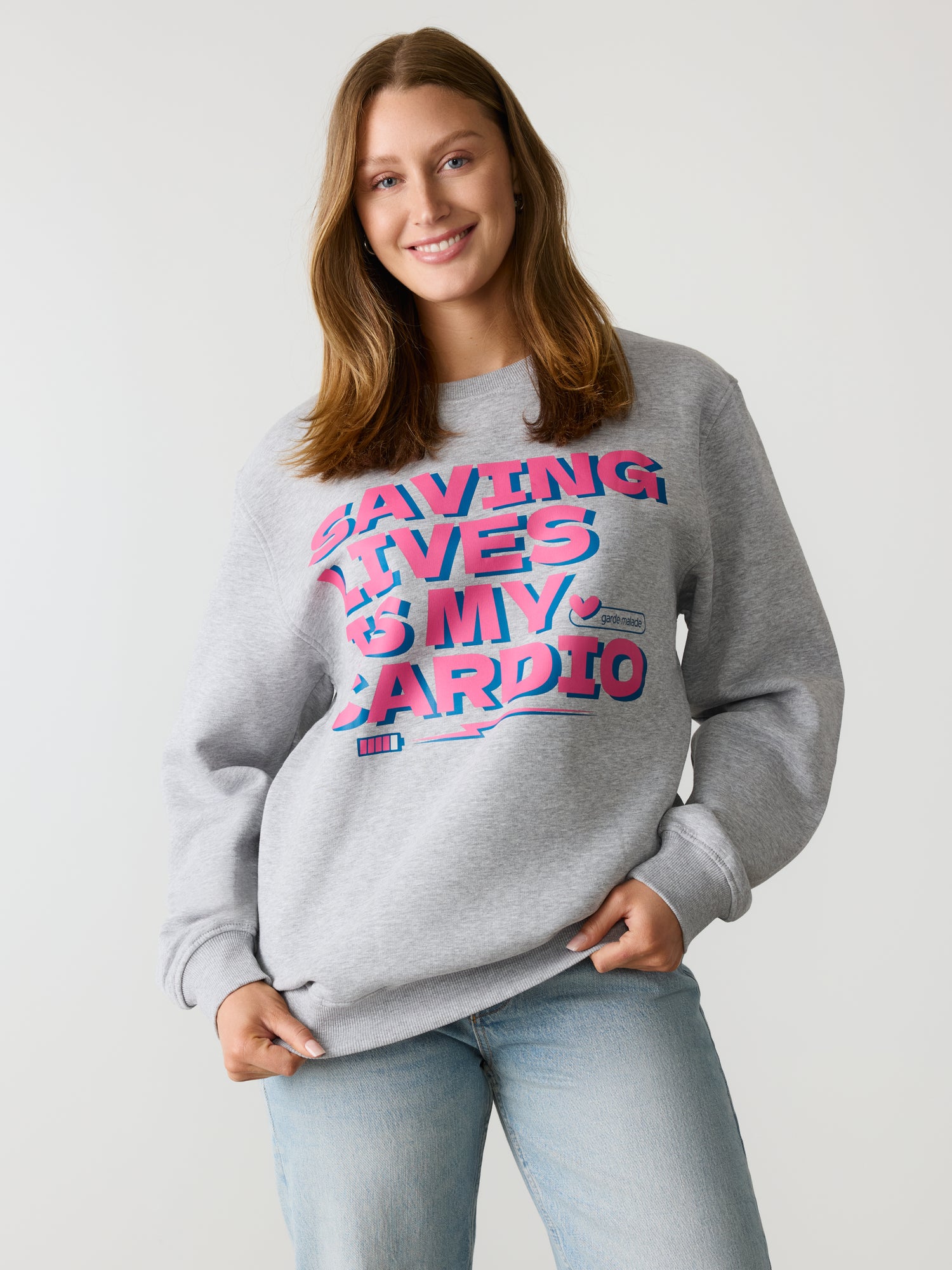 Saving Lives Is My Cardio - Crewneck Heather Grey