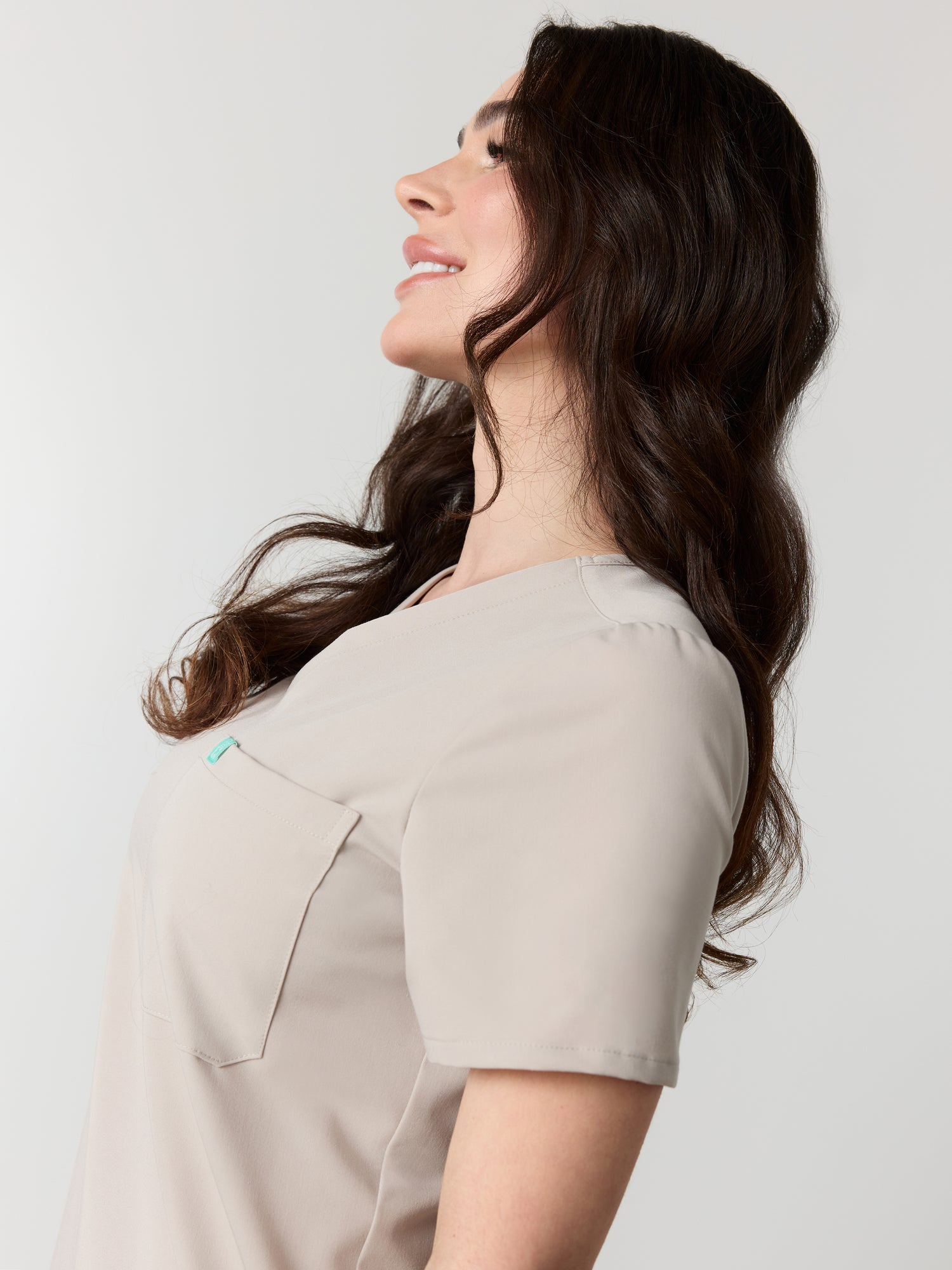 GABRIELLE RE-GARDE™ - GREIGE - One Pocket Scrub Top - SILVADUR™