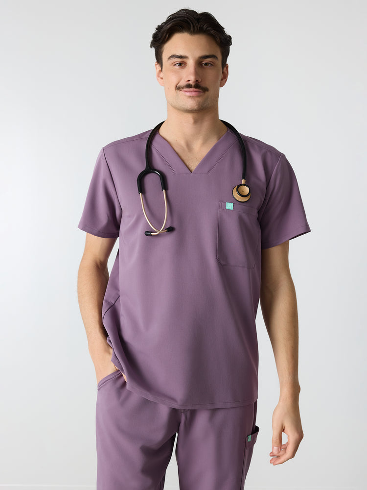LOGAN RE-GARDE™ - DUSTY PURPLE - One Pocket Men's Scrub Top - SILVADUR™ - Final Sale