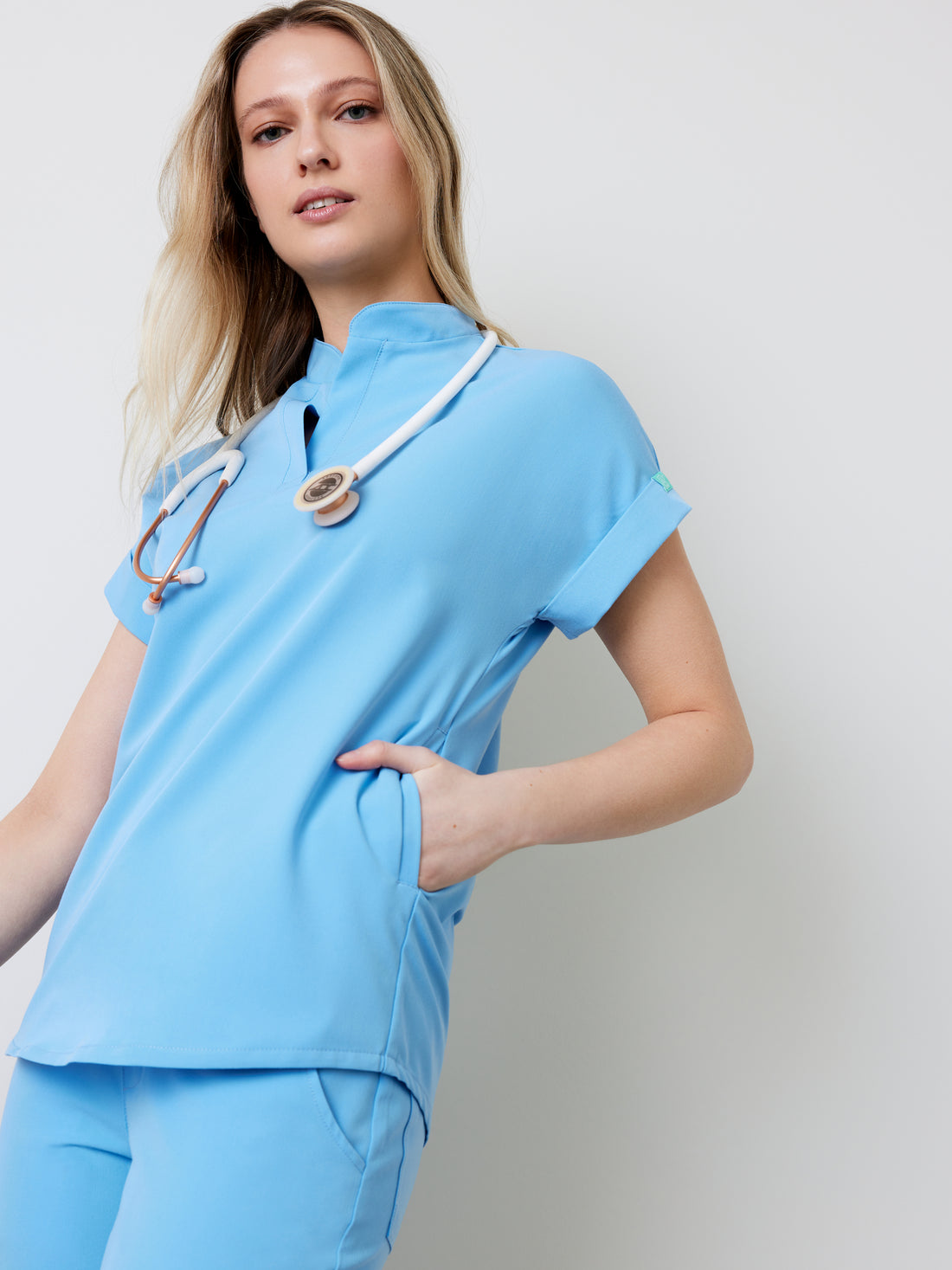 CHARLIE RE-GARDE™ - CLASSIC BLUE - Mandarine Collar Scrub Top - SILVADUR™